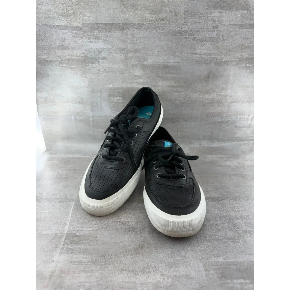Sperry Soletide 2-Eye Black Leather Low Top Sneakers STS86509 Women Sz 8.5